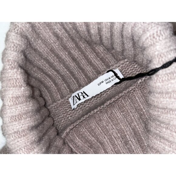 Zara Brown Cropped Turtleneck Puff Sleeves & Ribbed Cuffs Women's Sweater Size M - Picture 7 of 9